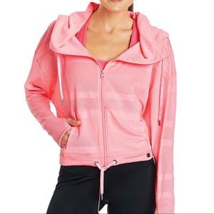 Lorna Jane Kylie Mesh Hoodie Crop Jacket Neon Pink